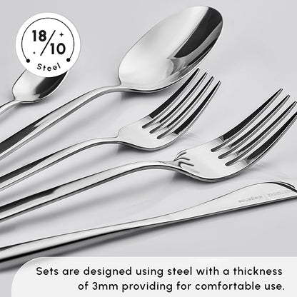 Karaca Lizbon 60-Piece Cutlery Set for 12 People -18/10 Stainless Steel, Dinnerware Tableware Silverware Service, includes Forks, Spoons, knives, forks, Teaspoons, Mirror Polished, Dishwasher Safe