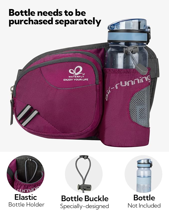 WATERFLY Fanny Pack Waist Bag: Waist Pack for Women Men with Water Bottle Holder Hiking Fanny Pack for Running Walking DogWalking Travel Cycling