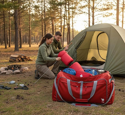 Bago Big XXL Foldable Duffel Bags for Traveling Women & Men - 140L Packable Duffle Bag for Travel with Shoe Compartment - Water Repellant, Heavy Duty, Lightweight Folding & Collapsible (Red)