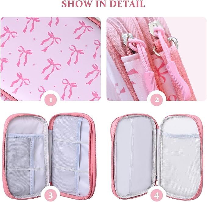 COSHAYSOO Travel Gifts for Women College Teen Girls Trip Favors Pink Birthday Gift Ideas, Electronics Cord Cable Organizer Bag Tech Pouch Case Gadgets Accessories Cruise Airplane Essentials, Bowknot