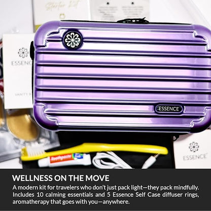 Essence Travel Amenity Kit - Compact Wellness Organizer with 5 Nasal Diffusers + 9 Traveler Comfort Essentials for Flights, Hotels & Adventures - Wearable Aromatherapy Self-Care On the Go