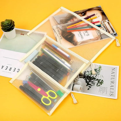 12 Pieces Zipper Nylon Mesh Pouch, Mesh Cosmetic Bags Makeup Bags Pencil Case, Multipurpose Travel Bags for Cosmetic School Office Supplies and Travel Accessories (Beige, Assorted Sizes)