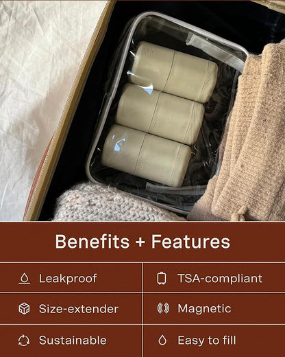 Cadence Extender - Add On to Any Flex Magnetic Containers with Lids,Extension to Travel Bottles for Toiletries - Carry On Travel Essentials For Women/Men - Adds Additional 1.43 fl oz - 3pk, Sand