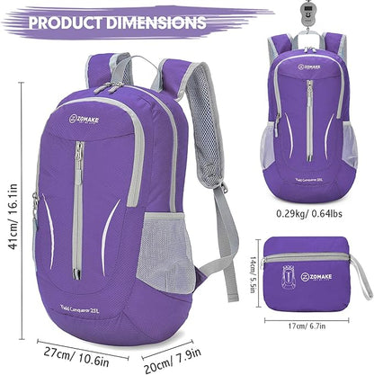 ZOMAKE Ultra Lightweight Packable Backpack 25L, Foldable Hiking Backpacks Water Resistant Small Folding Daypack for Travel(Purple)
