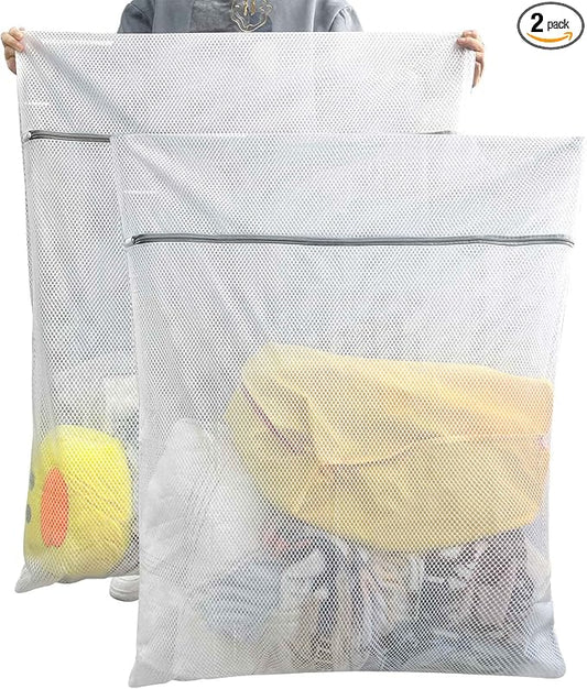 Oversized Honeycomb Mesh Laundry Bags, 2 Pack 35x43.3 inch Heavy Duty Delicate Wash Bag with Zipper.