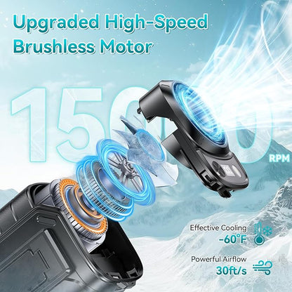 Portable Waist Fan, 5 Speeds & 15000RPM Strong Airflow Belt Fan, 10000mAh Rechargeable Wearable Shirt Fans with Flashlight, Personal Hands-Free Neck Fan for Outdoor, Camping, Worksites