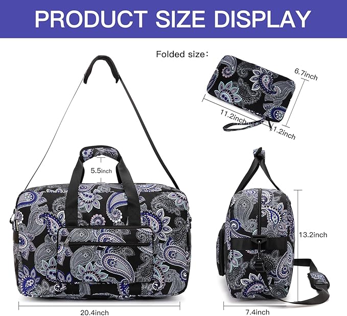 F.FETIVIN Weekender Bag Carry On Travel Duffle Bag Medium Overnight Bag for Women(Black Paisley)