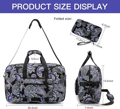 F.FETIVIN Weekender Bag Carry On Travel Duffle Bag Medium Overnight Bag for Women(Black Paisley)