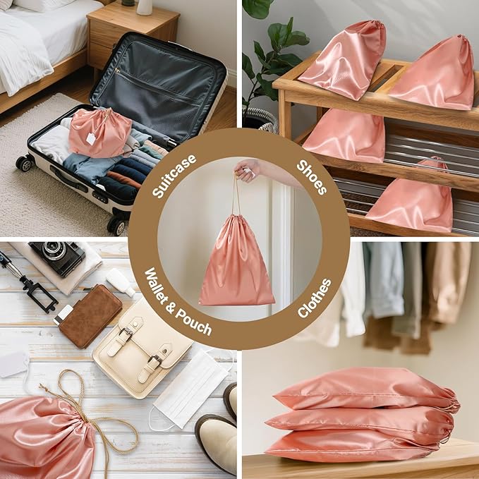 Ewen 7 Pack of 11.8x15.7in Pink Orange Dust Bags for Shoes, Satin Purse Storage Bags, Pouches Covers for Travel, Dust Cover Bag for Handbag, Closet Organizer Protectors, Silk Cloth Bag with Drawstring
