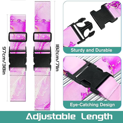 Slohif Luggage Straps for Suitcases Travel Belt Accessories Luggage Connector Identifiers Over Handle with Buckle Unique Nylon Adjustable Strap for Sleeping Bag Car Seat Deep Purple Marble (2 Pack)