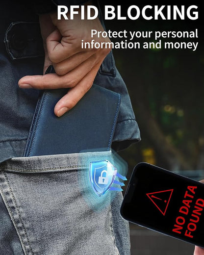 Mens Wallet Bifold Genuine Leather RFID Blocking Wallet for Men with 1 ID Windows 13 Card Holders 2 cash pockets 1 Gift Box