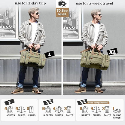 Gonex Canvas Duffle Bag for Travel 60L Duffel Overnight Weekender Bag (Army Green)