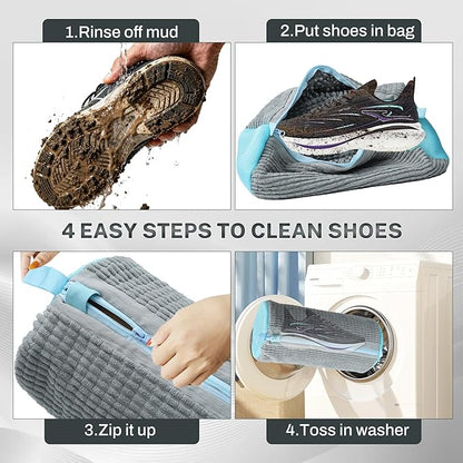 Shoe Washing Machine Bag, 2PCS Reusable Shoe Bag for Washing Machine, 360° Deep Cleaning Shoe Washing Bag for Sneakers, Laundry Shoe Bag for Washer & Dryer, Fits All Shoe Types (grey)
