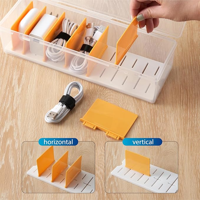 2 Pack Cable Organizer Storage Box with 16 Cable Ties, Clear Phone Charger Organizer Case Wire Organizers for Cords Electronic Storage Box for Drawer Desk Office Home
