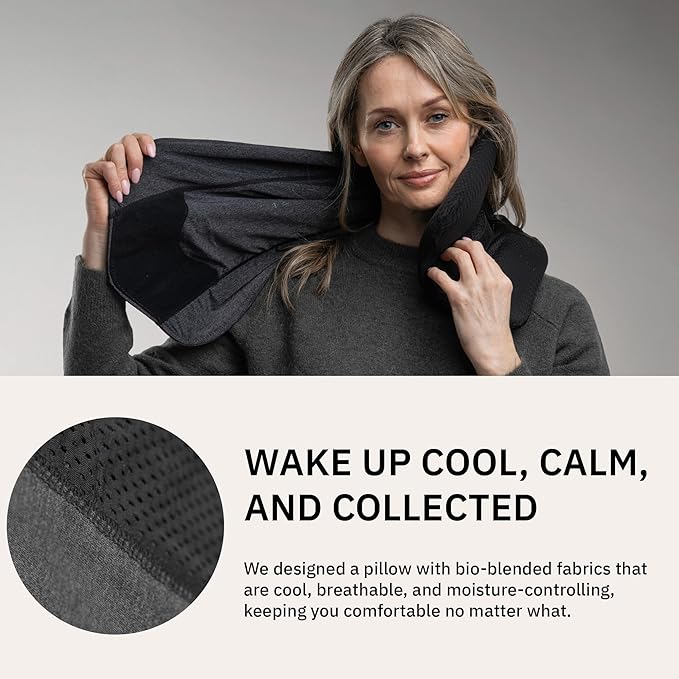 trtl Travel Pillow Cool for Neck Support - Cooling Airplane Neck Pillow for Sleeping - Breathable Fabric - Easy to Carry - Ergonomic Design for Traveling on Planes, Cars, and Trains - Black/Grey