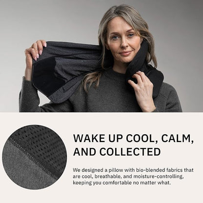 trtl Travel Pillow Cool for Neck Support - Cooling Airplane Neck Pillow for Sleeping - Breathable Fabric - Easy to Carry - Ergonomic Design for Traveling on Planes, Cars, and Trains - Black/Grey