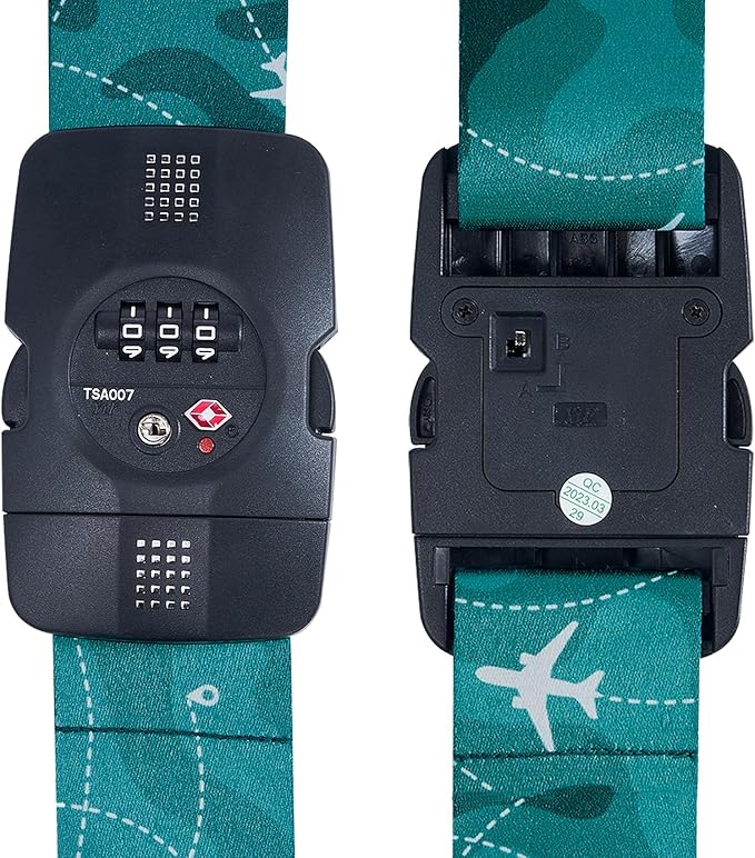 Travelkin Luggage Straps TSA Approved - Adjustable Cross Suitcase Straps with TSA Lock, Reinforced Buckle, Unique Pattern - Secure Heavy Duty Luggage Straps for Travel (Air Line Blue)