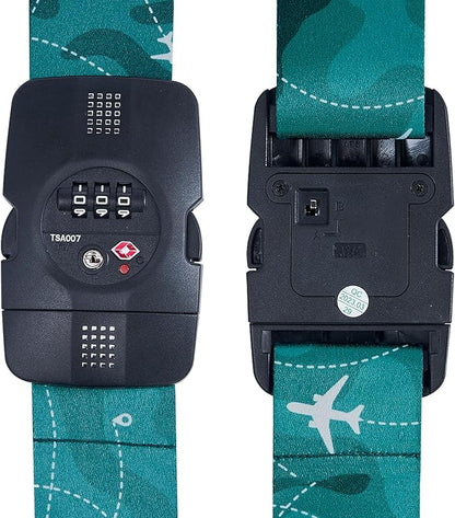 Travelkin Luggage Straps TSA Approved - Adjustable Cross Suitcase Straps with TSA Lock, Reinforced Buckle, Unique Pattern - Secure Heavy Duty Luggage Straps for Travel (Air Line Blue)