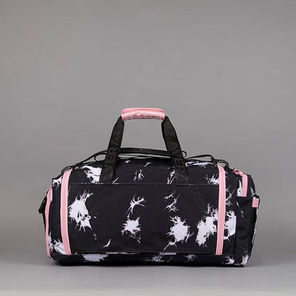 WOLFpak Ultimate 40L Gym & Travel Duffle Bag | Heavy-Duty Gear Bag w/Durable Waterproof 1000D Oxford Material | Hard Shell Base, Laptop Sleeve, Custom Patch Options | (Black Lightning Knockout Pink)