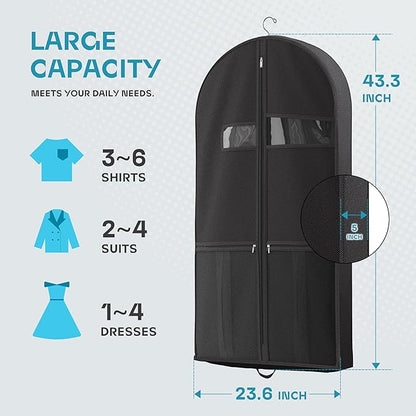 Travel Garment Bag with Zipper Pocket, Suit Bag for Suits, Dresses, Coats