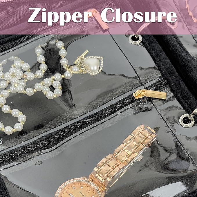 Travel Jewelry Organizer Case,Jewelry Bags for Traveling, Jewelry Binder with 24 Pcs Clear Zipper Velvet Pouches (Inner Pages, 3 PCS)