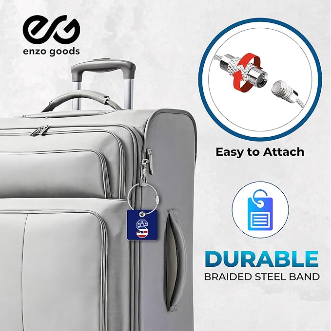 USA Initial Luggage Tag | 4 Pack | Personalized Luggage Tags for Suitcases | Choose Monogram Letter | Custom Fonts & Colors | Choose Tag Color