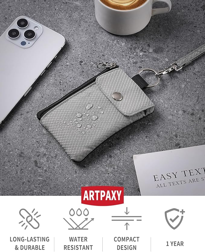 Minimalist Wallet For Mens Womens, Keychain RFID Blocking Zipper Small Wallet with ID Window 2 Lanyards,Water Resistant Travel Cash Card Coin Case Boys Girls