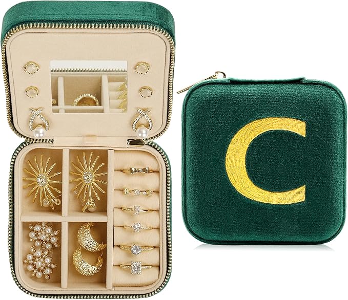 Jenria Christmas Gift for Women, Travel Jewelry Case for Women, Jewelry Organizer, Jewelry Box, Unique Gifts, Personalized Gifts for Her, Birthday Gifts for Mom, Teen Girl, Girlfriend, Green, C