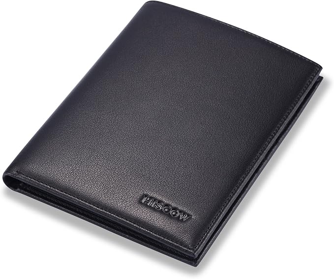 HISCOW Italian Leather Passport Holder for Travel - RFID Blocking Wallet Cover with Secure Organizer for Men & Women, US & Foreign Trips, Black