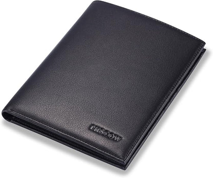 HISCOW Italian Leather Passport Holder for Travel - RFID Blocking Wallet Cover with Secure Organizer for Men & Women, US & Foreign Trips, Black