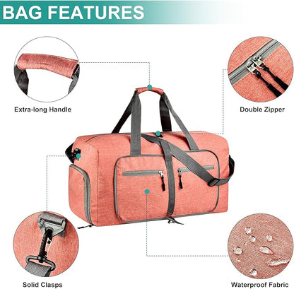 Dimayar 40L Travel Duffle Bag for Men Women - Foldable Duffel Bag with Shoes Compartment - Overnight Bags Waterproof & Tear Resistant(Orange)