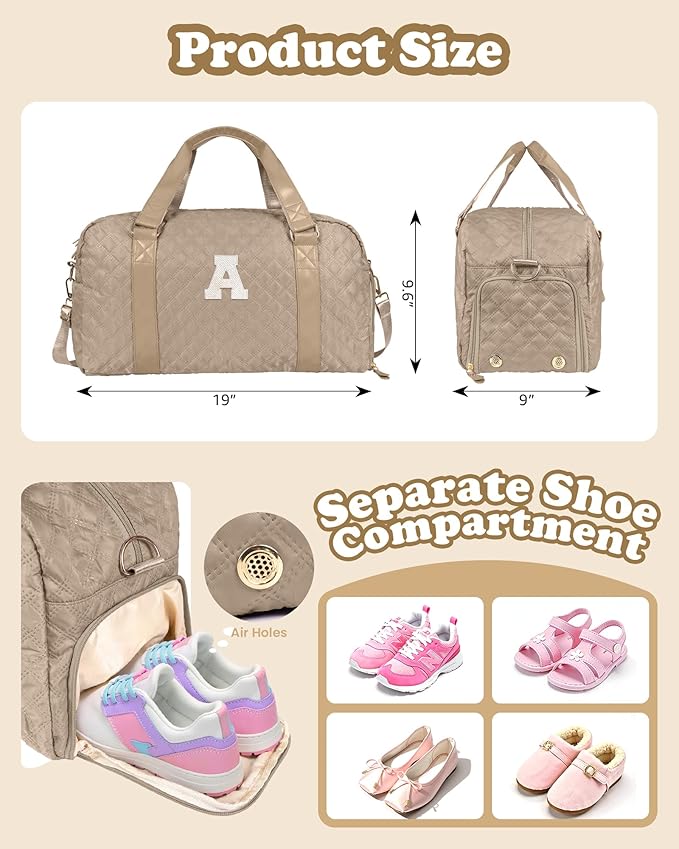 Initial Duffle Bag Women Girls Gift: Personalized Travel Gym bags, Dance Cheer bag Sports for Girl, Kid Gymnastics Bags, Birthday Gifts for Women Girls Kids Teens Mom Teacher