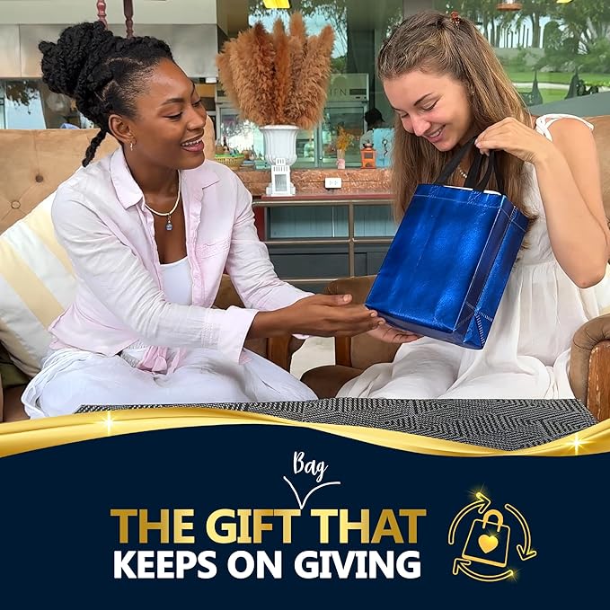 Nush Nush Shiny Blue Gift Bags Bulk Medium Size – Set of 60 Reusable Gift Bags With Handles - Ideal for Party Favors, Goodies, Birthday Parties, Small Business, Christmas and Holidays – 8Wx4Dx10H