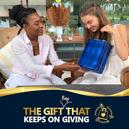 Nush Nush Shiny Blue Gift Bags Bulk Medium Size – Set of 60 Reusable Gift Bags With Handles - Ideal for Party Favors, Goodies, Birthday Parties, Small Business, Christmas and Holidays – 8Wx4Dx10H