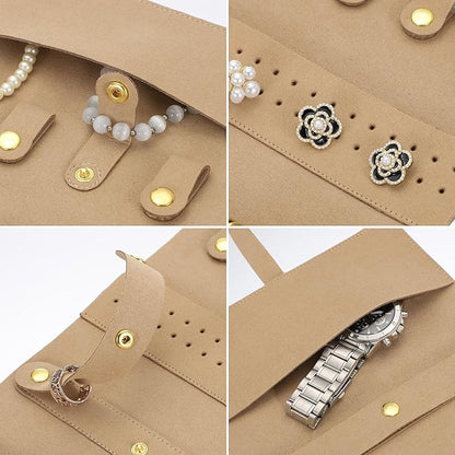 uxcell Travel Jewelry Bag Roll, Foldable Jewelry Travel Organizer with Tie Close Microfiber Jewelry Storage Roll Jewelry Case for Women Gift Necklaces Earrings Rings Bracelets, Khaki