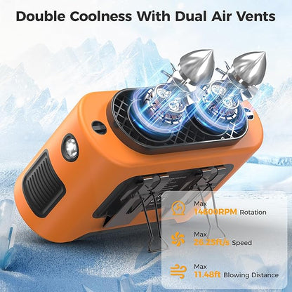 14500mAh Portable Waist Fan Clip On Belt- Rechargeable Battery Operated,Max 40H Cooling,5 Speed 14600RPM,Dual Air Vent, Hands-free Shirt Neck Fan With Light for Outdoor Jobsite Camping Traveling