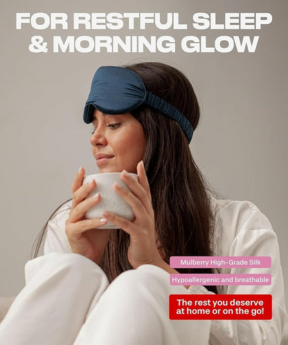 SUNDAYSILKS™ Exclusive Mulberry Silk Sleep Mask | Soft Eye Covers, Blackout Sleeping Mask for Women & Men | Silk Eye Mask for Sleep, Travel, and Relaxation | Antifaz para Dormir [Midnight Blue]