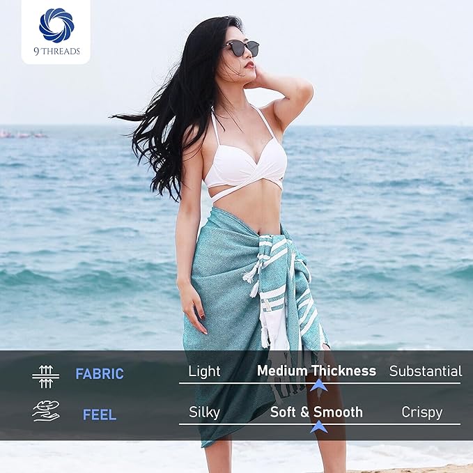 Cotton Turkish Beach Towel Towels Oversized 36"x72" Pool Absorbent Extra Large Quick Dry Sand Travel Towel (Aqua Blue, 2 Pack)