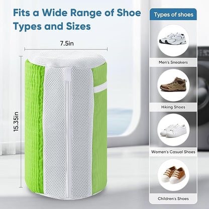 Shoe Washing Bag 2Pack - Reusable Shoe Laundry Bag with Mesh Socks Washer Machine Bag - 360°Deep Protective Cleaning Bags for Sneakers Delicate Footwear - Home Dorm Travel Essentials, Green