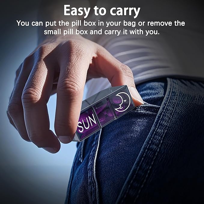 Pill Organizer 2 Times a Day, Am Pm Twice Daily Pill Case, Detachable Large Travel Pill Box 7 Day, Weekly Pill Container for Vitamin Medicine Supplement Fish Oil (Red)