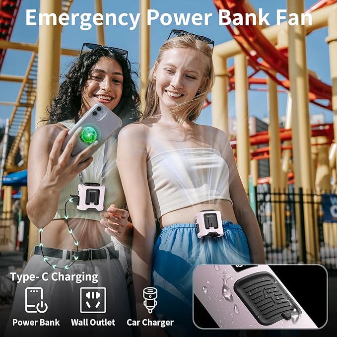 Socool 14500mAh Portable Waist Fan Clip on Belt 360 Rotation Wearable Rechargeable Personal Shirt Fan, 67H Cooling 5-Speed Battery Operated Fans with Light, Neck Fan Hanging for Outdoor Camping Travel