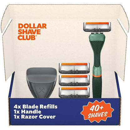 Dollar Shave Club | Travel Shave Set | 4 Extra Close Refill Cartridges, 1 Handle (Green), 1 Razor Cover