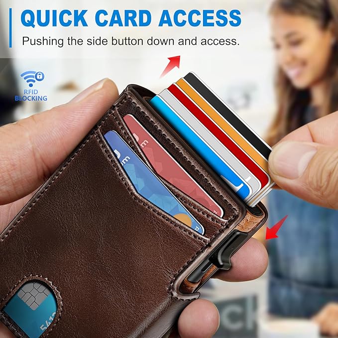 Men Wallet,with Money Clip Coins Pocket ID Window,Slim Front Pocket RFID Blocking Pop-up Card Holder 3.9"x 2.7", Gift Boxed