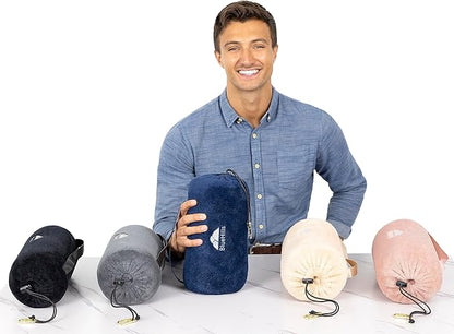 BlueHills Travel Blanket Pillow Rolled Premium Soft Plush Airplane Throw Traveling Essential Gift Compact in a Bag 70 X 48 inches Long Plane Flight Portable Lightweight Navy Blue R04