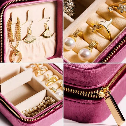 Velvet Jewelry Box, Small Travel Jewelry Organizer, Portable Jewelry Case for Women with Mirror, Lilac Mini Plush Travel Box