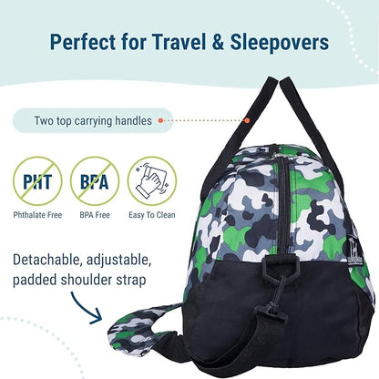 Wildkin Kids Overnighter Duffel Bag – Carry-On Size, Ideal for School & Sleepovers – Green Camo