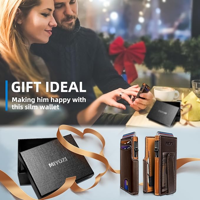 Men Wallet,with Money Clip Coins Pocket ID Window,Slim Front Pocket RFID Blocking Pop-up Card Holder 3.9"x 2.7", Gift Boxed