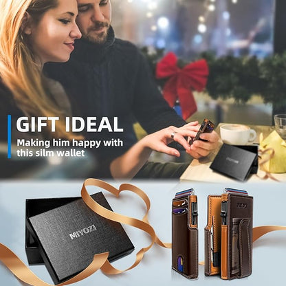 Men Wallet,with Money Clip Coins Pocket ID Window,Slim Front Pocket RFID Blocking Pop-up Card Holder 3.9"x 2.7", Gift Boxed