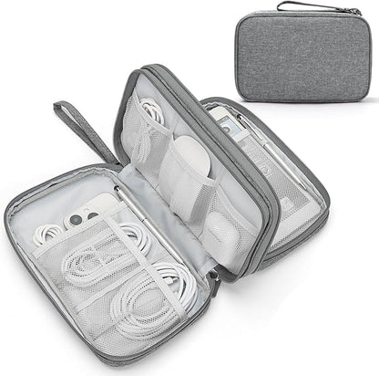 FYY Electronic Organizer, Large Travel Cable Organizer Bag Pouch Electronic Accessories Carry Case Portable Waterproof Double Layers All-in-One Storage Bag for Cable, Cord, Charger, Phone, Dark Grey