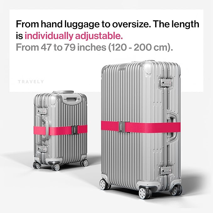 TRAVELY Luggage Straps - Particularly conspicuous & Secure - Incl. 4 Name Tags - Luggage Strap Ideal crosswise - [Set of 4]